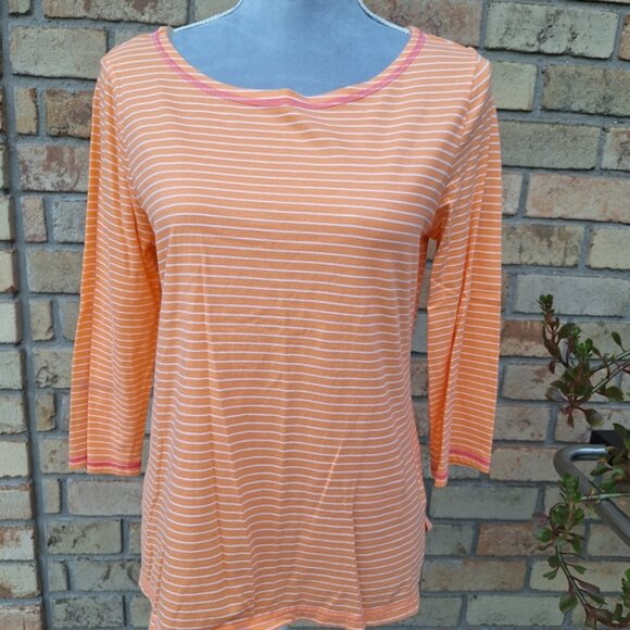 Basic Editions Orange and White Fitted 3/4 Sleeve Tee Medium. - Picture 1 of 4